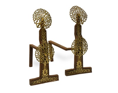 Lot 514 - A Pair of Gilt Brass and Iron Andirons, in...