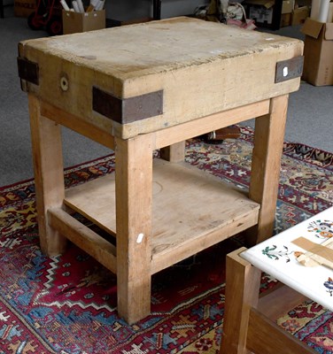 Lot 620 - A Pine Butcher's Block, 76cm by 61cm by 84cm