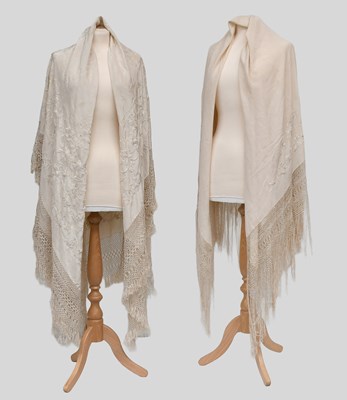 Lot 2214 - Circa 1920s Chinese Cream Silk Shawl with...