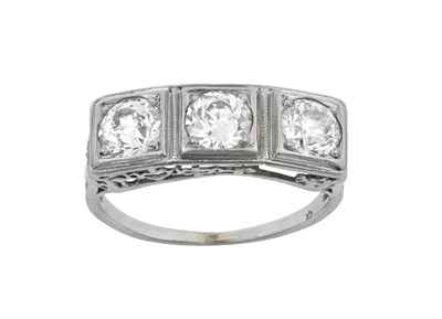 Lot 2304 - A Diamond Three Stone Ring the old cut...