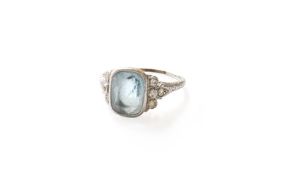 Lot 330 - An Aquamarine and Diamond Ring, the cushion...