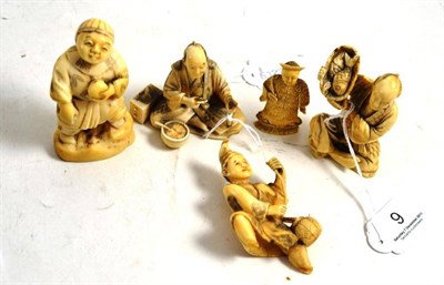 Lot 9 - Five late 19th century Japanese ivory figures (damages)