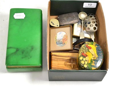 Lot 10 - Box of small items including watch, vesta case etc