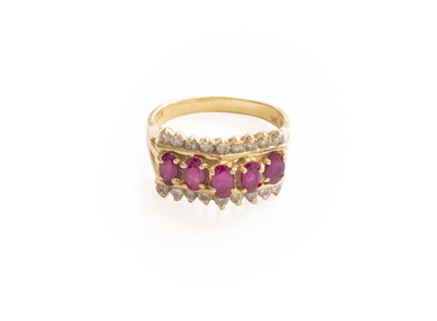 Lot 390 - A Red Stone and Diamond Ring, five oval red...