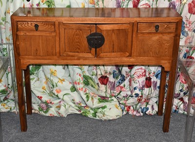 Lot 586 - A Chinese Elm Wood Side Table, comprising two...