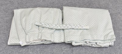 Lot 250 - Pair of Duck Egg Blue Curtains with woven...