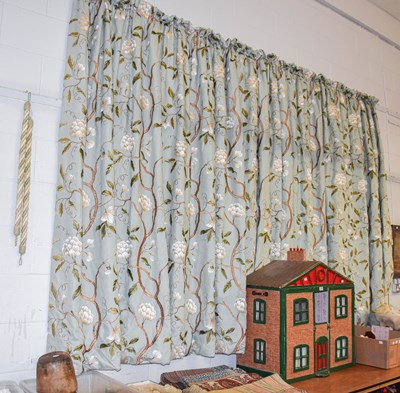 Lot 1170 - Pair of Decorative Duck Egg Blue Curtains,...