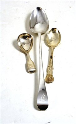 Lot 22 - Georgian tablespoon, caddy spoon and a Kings pattern spoon