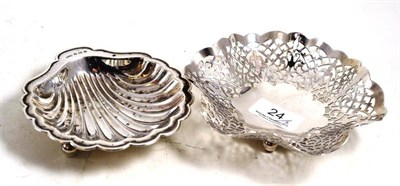 Lot 24 - Silver shell butter dish and a silver bonbon dish