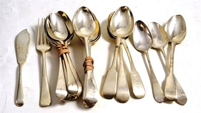 Lot 28 - Quantity of assorted silver spoons, a fork and a butter knife