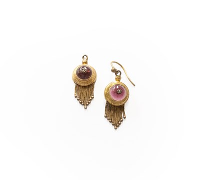 Lot 320 - A Pair of Garnet Drop Earrings, the round...