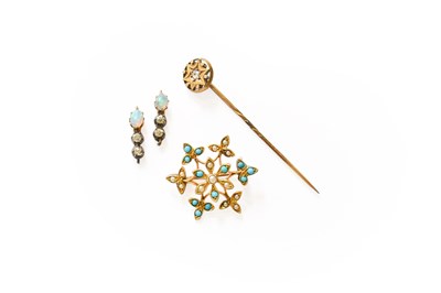 Lot 316 - A Turquoise and Split Pearl Brooch, stamped...