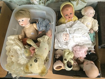 Lot 1126 - Assorted Bisque Dolls, Dolls Clothing and...