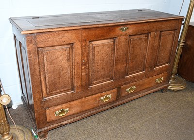 Lot 574 - An 18th Century Oak Mule Chest, with moulded...