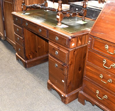 Lot 560 - A Modern Pine 'Ducal' Green Leather Inset...