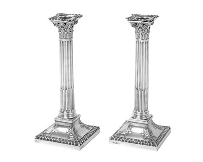 Lot A Pair of Edward VII Silver Candlesticks