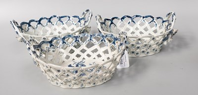 Lot 101 - Three Worcester Porcelain Chestnut Baskets,...