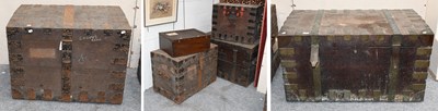 Lot 1349 - Five Metal Bound Oak Silver Chests, 19th...