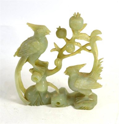 Lot 44 - Chinese green hardstone carving and two walking sticks