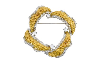 Lot 2207 - A Bi-Colour Diamond Brooch the yellow and...