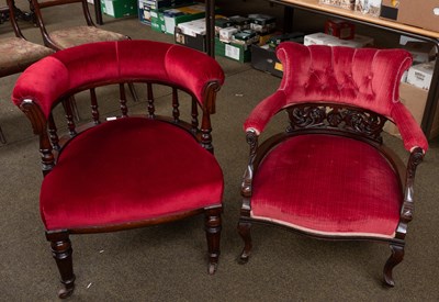 Lot 535 - Two Victorian Horseshoe Backed Armchairs, one...