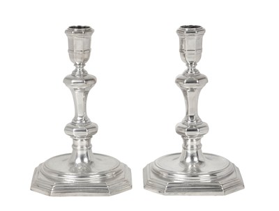 Lot A Pair of Queen Anne Silver Candlesticks