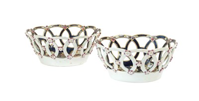 Lot 18 - A Pair of Worcester Porcelain Baskets, circa...