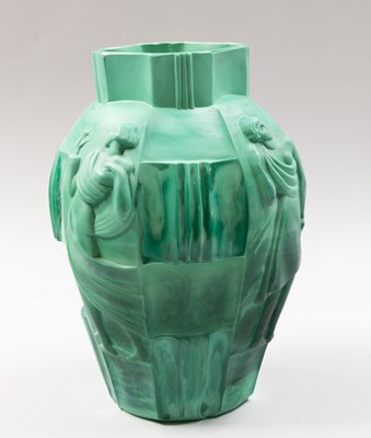 Lot 141 - An Art Deco Faux Malachite Glass Vase, moulded...