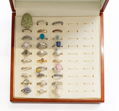 Lot 323 - Thirty Silver/White Metal Multi-Gem Set Rings,...