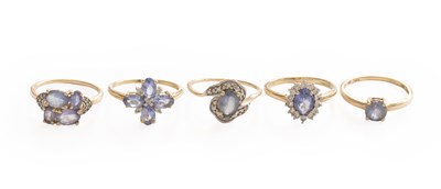 Lot 475 - Four 9 Carat Gold Tanzanite and Zircon Rings,...