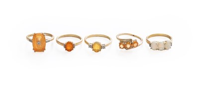 Lot 446 - Five 9 Carat Gold Multi-Gem Set Rings,...