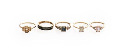 Lot 447 - Five 9 Carat Gold Multi-Gem Set Rings,...
