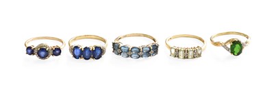 Lot 472 - Five 9 Carat Gold Multi-Gem Set Rings,...