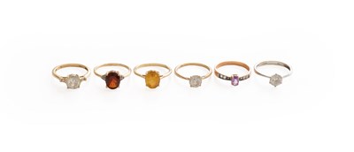 Lot 469 - Six 9 Carat Gold Multi-Gem Set Rings,...