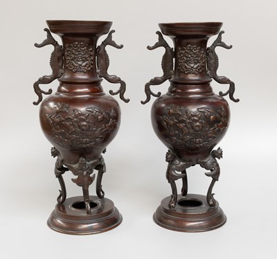 Lot 49 - A Pair of Japanese Bronze Vases, Taisho Period,...