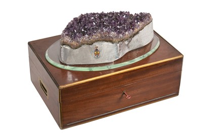 Lot A George V Silver, Enamel and Specimen Amethyst Centrepiece