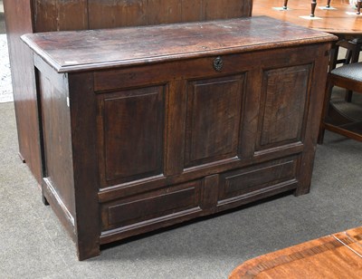 Lot 552 - An 18th Century Three Panel Oak Coffer with...
