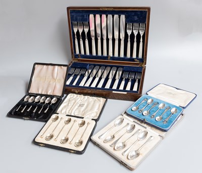 Lot 155 - Four Differing Cased Sets of Six Silver...