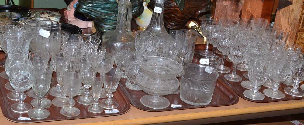Lot 83 - Three trays of cut glass, rinsers and decanters