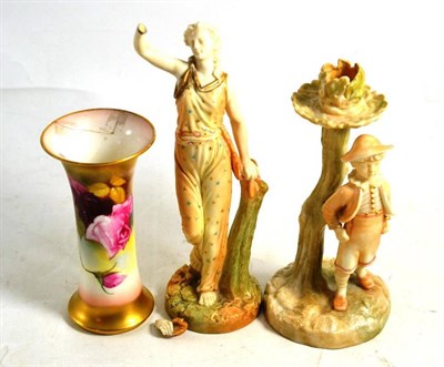 Lot 95 - A Royal Worcester figural candlestick, a Royal Worcester figure and a Royal Worcester vase (all...