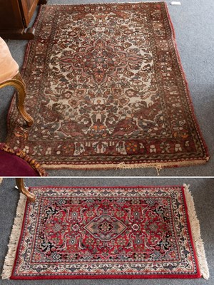 Lot 1275 - Hamadan Rug, the ivory floral field centred by...