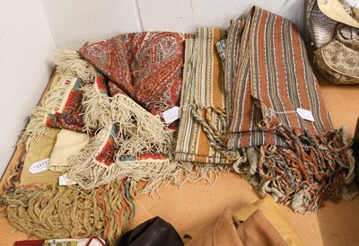 Lot 1122 - Cream wool shawl printed with red paisley...