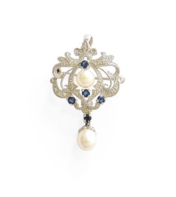Lot 340 - A Cultured Pearl, Sapphire and Diamond...