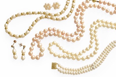 Lot 334 - Three Cultured Pearl Necklaces, of varying...
