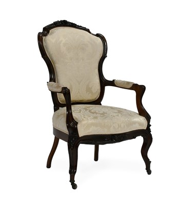 Lot 596 - A Victorian Carved Walnut Open Armchair, circa...