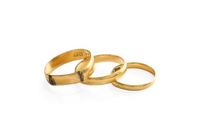 Lot 464 - Three 22 Carat Gold Band Rings (a.f.)
