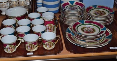 Lot 137 - A Vienna style part tea set (on two trays)