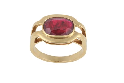 Lot 2224 - A Ruby Ring the oval cut ruby in a rose rubbed...