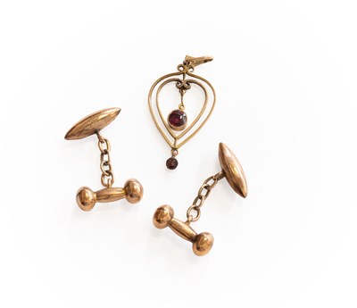 Lot 381 - A Pair of 9 Carat Gold Cufflinks, with chain...