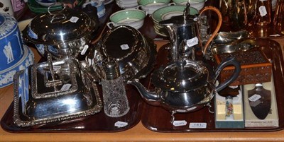 Lot 141 - Two plated entree dishes, a teapot, pair of sauceboats and a small quantity of electroplate (on two